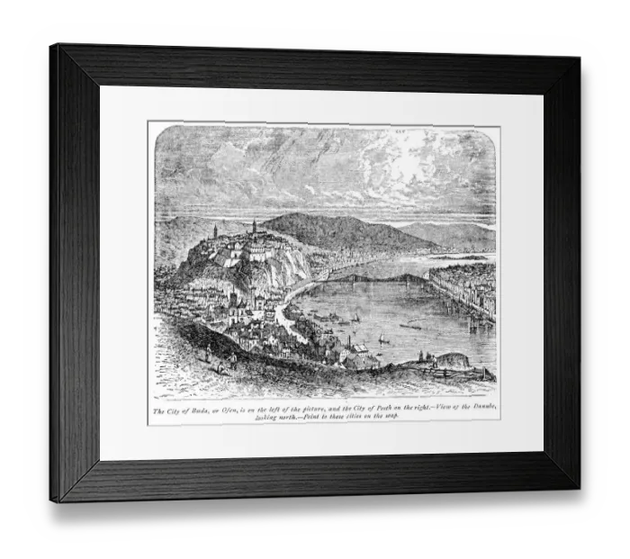 Framed Print : City of Budapest alongside the Danube engraving 1875