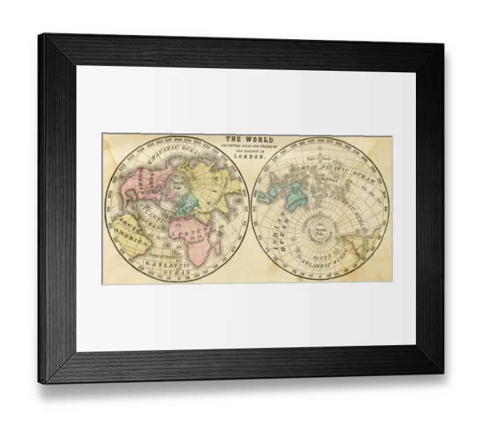 Framed Print : Map of the world horizontal projection 1856 Framed Print : Map of the world horizontal projection 1856