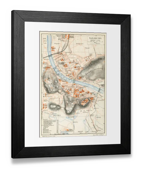 Framed Print : Salzburg Austria map 1896 Framed Print : Salzburg Austria map 1896