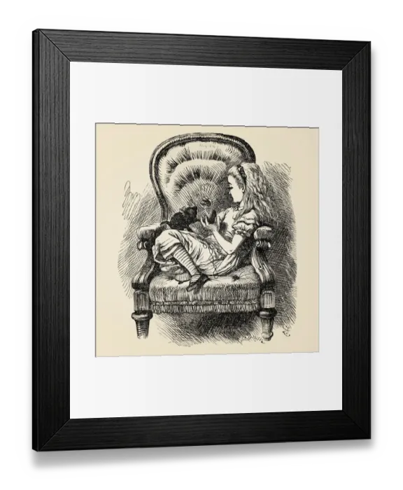Framed Print : Alice playing with the kitten illustration 1899 Framed Print : Alice playing with the kitten illustration 1899