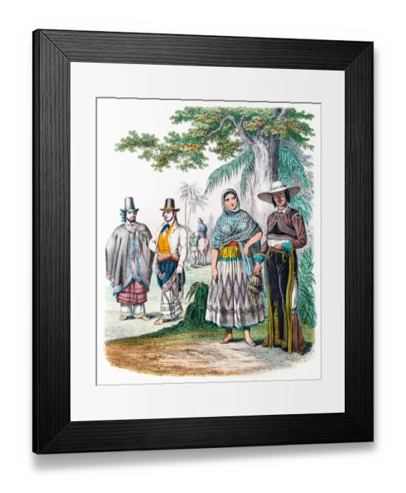 Framed Print : Mexicans in traditional clothes engraving 1853 Framed Print : Mexicans in traditional clothes engraving 1853