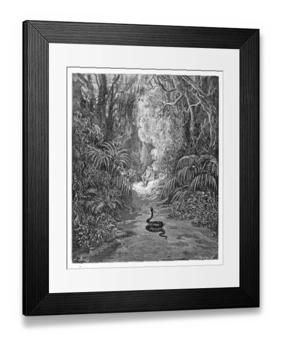 Framed Print : The first approach of the serpent engraving 1885 Framed Print : The first approach of the serpent engraving 1885