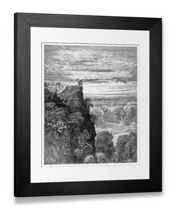 Framed Print : Satan Overlooking Paradise engraving 1885 Framed Print : Satan Overlooking Paradise engraving 1885