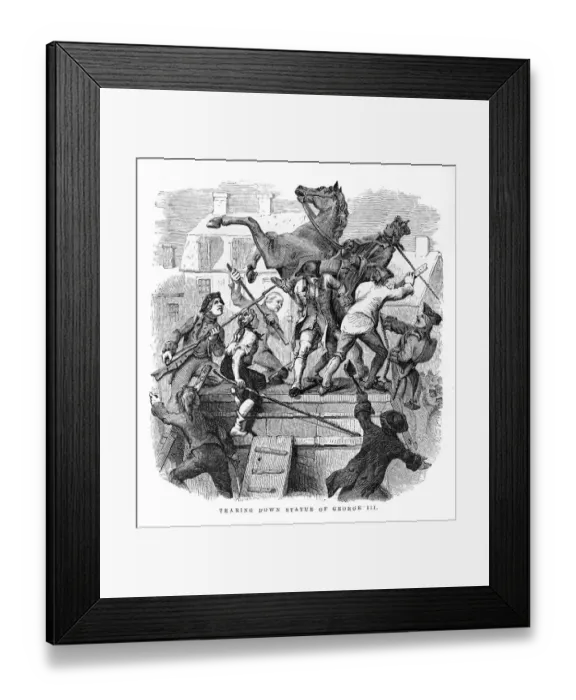 Framed Print : Tearing down the statue of King George III 1859 Framed Print : Tearing down the statue of King George III 1859