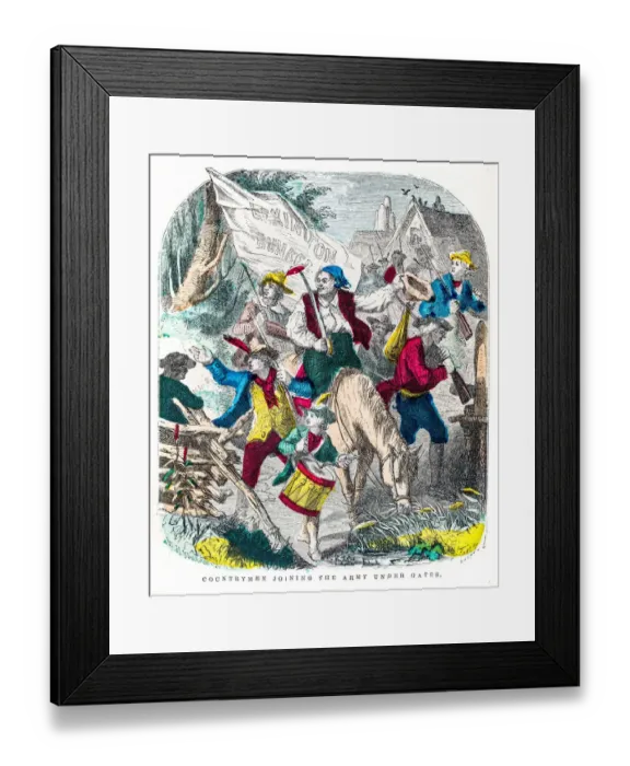 Framed Print : Washington countrymen joining the army engraving 1859 Framed Print : Washington countrymen joining the army engraving 1859