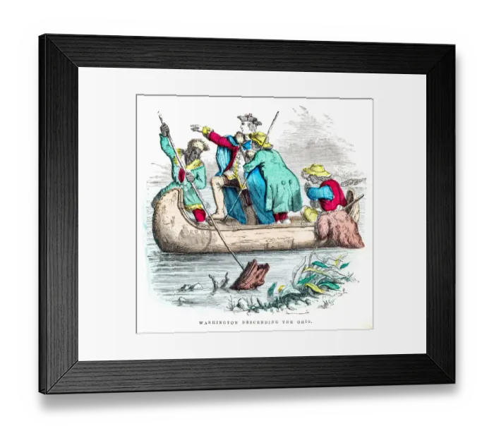 Framed Print : Washington descending the Ohio engraving 1859 Framed Print : Washington descending the Ohio engraving 1859