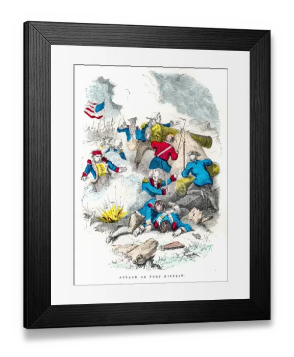 Framed Print : Washington attack on Ft Mifflin engraving 1859 Framed Print : Washington attack on Ft Mifflin engraving 1859
