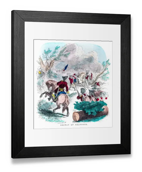 Framed Print : Washington defeat of Braddock engraving 1859 Framed Print : Washington defeat of Braddock engraving 1859