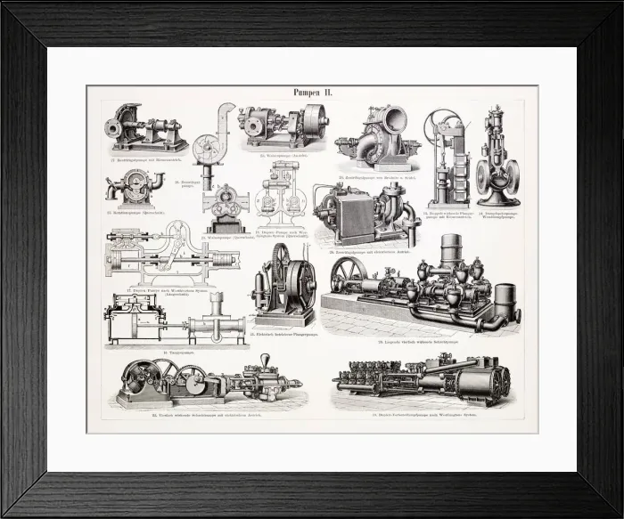 Framed Print : Engine pump engraving 1895 Framed Print : Engine pump engraving 1895