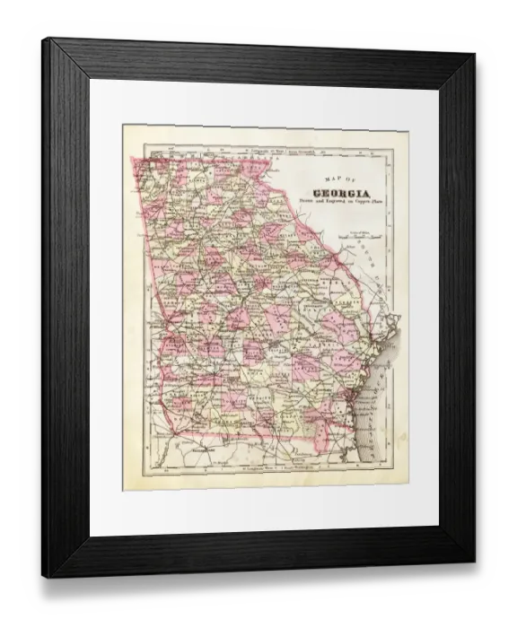 Framed Print : Map of Georgia 1894 Framed Print : Map of Georgia 1894