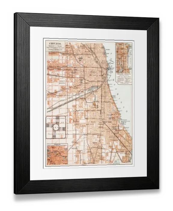 Framed Print : Map of Chicago 1895 Framed Print : Map of Chicago 1895