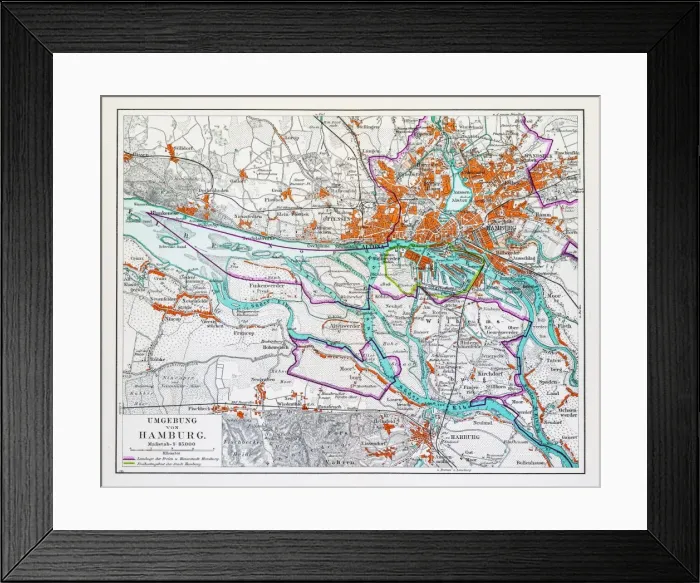 Framed Print : Map of Hamburg 1895 Framed Print : Map of Hamburg 1895