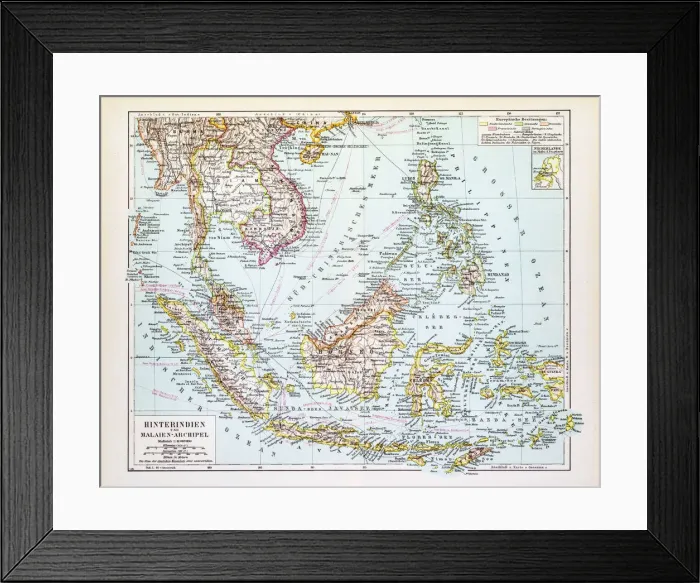 Framed Print : Map of Indochina 1895 Framed Print : Map of Indochina 1895