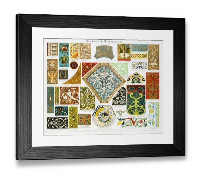 Framed Print : Antique Renaissance Ornaments 1896
