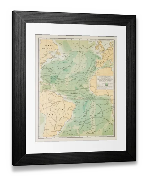 Framed Print : Map of deep Atlantic ocean 1895