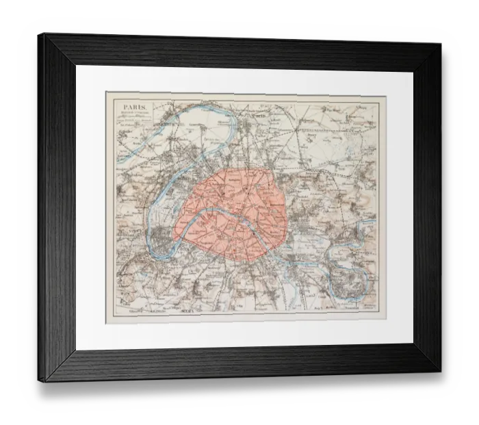 Framed Print : Map of Paris 1895 Framed Print : Map of Paris 1895