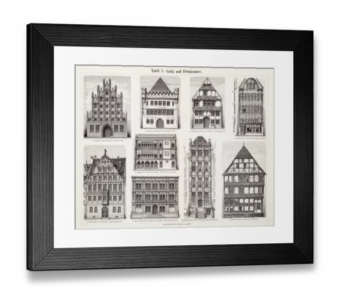 Framed Print : Antique European Buildings engraving 1897 Framed Print : Antique European Buildings engraving 1897