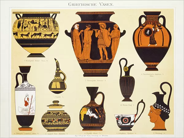 Greek Urns and Amphoras Lithograph 1897