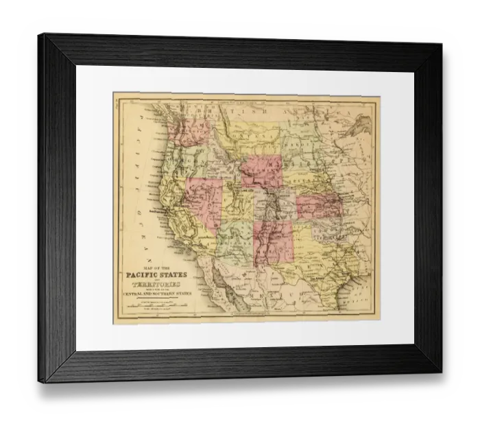 Framed Print : map of the Pacific states Framed Print : map of the Pacific states