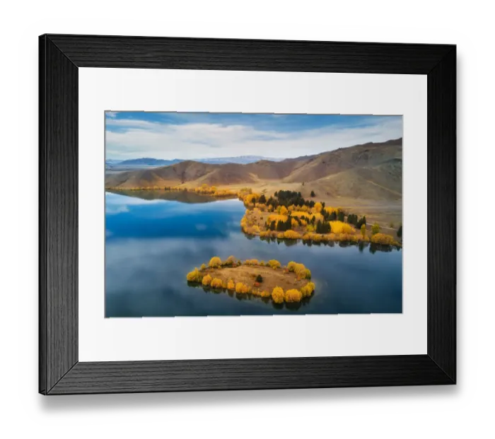 Framed Print : Aerial view of Wairepo Arm in autumn, Twizel Framed Print : Aerial view of Wairepo Arm in autumn, Twizel