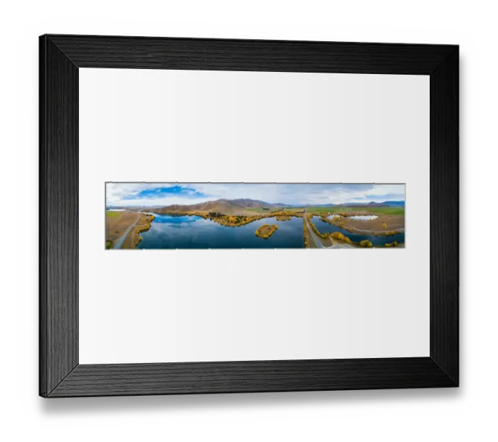 Framed Print : Panoramic aerial view of Wairepo Arm in autumn, Twizel Framed Print : Panoramic aerial view of Wairepo Arm in autumn, Twizel