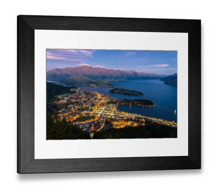 Framed Print : Queenstown cityscape at dusk, New Zealand Framed Print : Queenstown cityscape at dusk, New Zealand