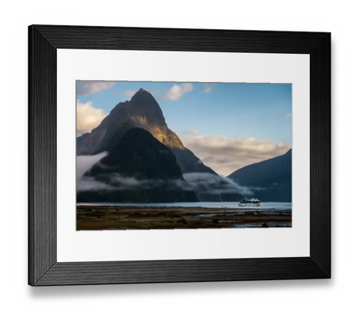 Framed Print : A boat explores Milford Sound Framed Print : A boat explores Milford Sound