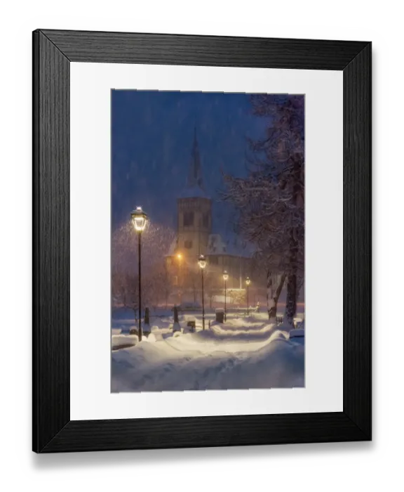 Framed Print : The Graveyard and Kabelvag Church in winter Framed Print : The Graveyard and Kabelvag Church in winter