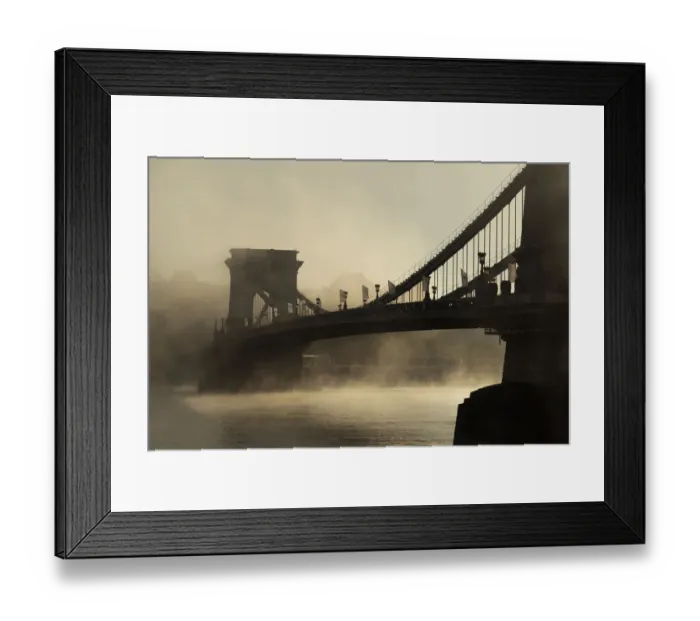 Framed Print : Foggy Chain Bridge, Budapest