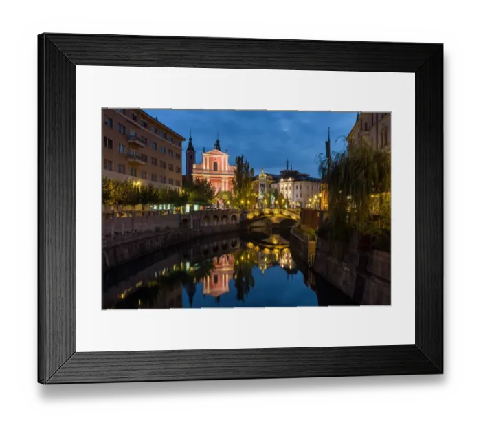 Framed Print : Slovenia, Ljubljana, Illuminated buildings and Ljubljanica River Framed Print : Slovenia, Ljubljana, Illuminated buildings and Ljubljanica River
