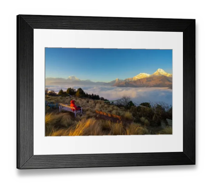 Framed Print : The majestic panorama view of Himalayan mountain range during sunrise view from Poon Hill view point at Nepal