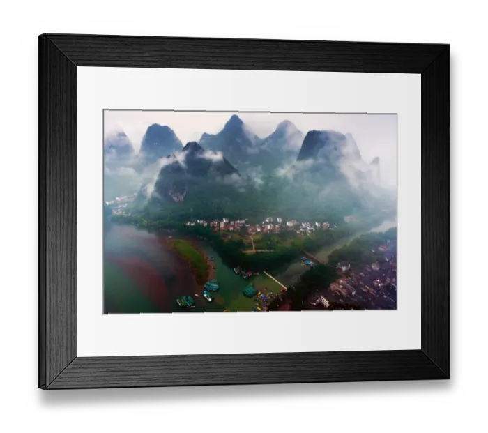 Framed Print : Foggy morning Xingping county from the top Framed Print : Foggy morning Xingping county from the top
