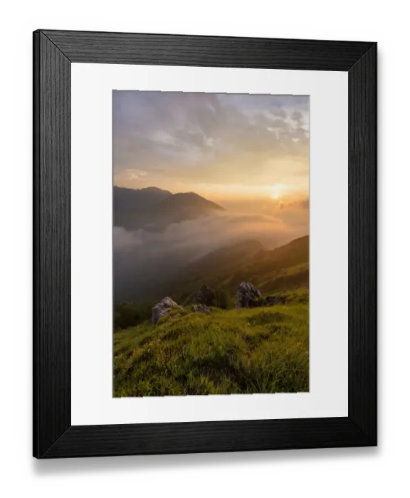 Framed Print : Mountain Gronas summit with sunrise