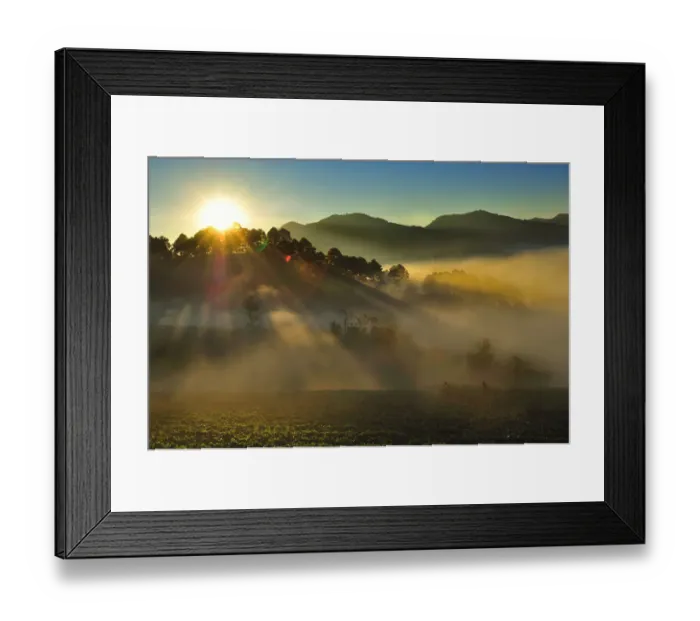 Framed Print : Sunrise over strawberry farm, Doi Ang Khang Framed Print : Sunrise over strawberry farm, Doi Ang Khang