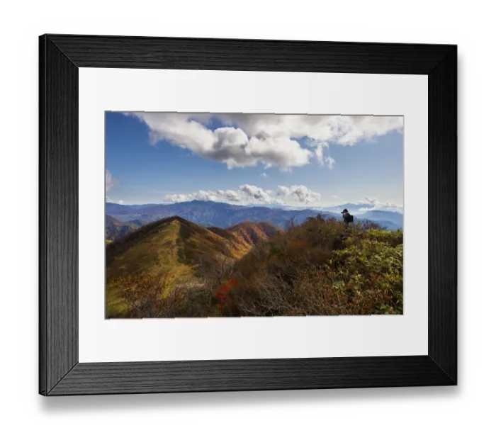 Framed Print : A photographer and Tanigawa dake Framed Print : A photographer and Tanigawa dake