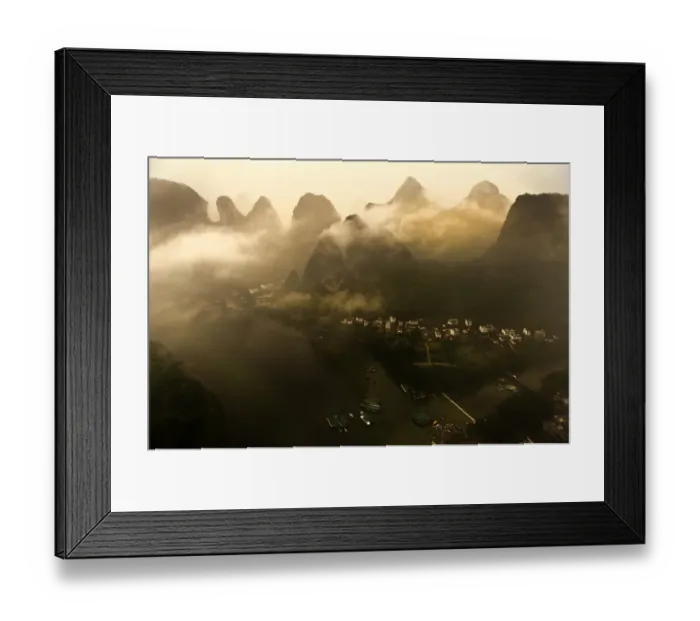Framed Print : Foggy morning Xingping county from the top