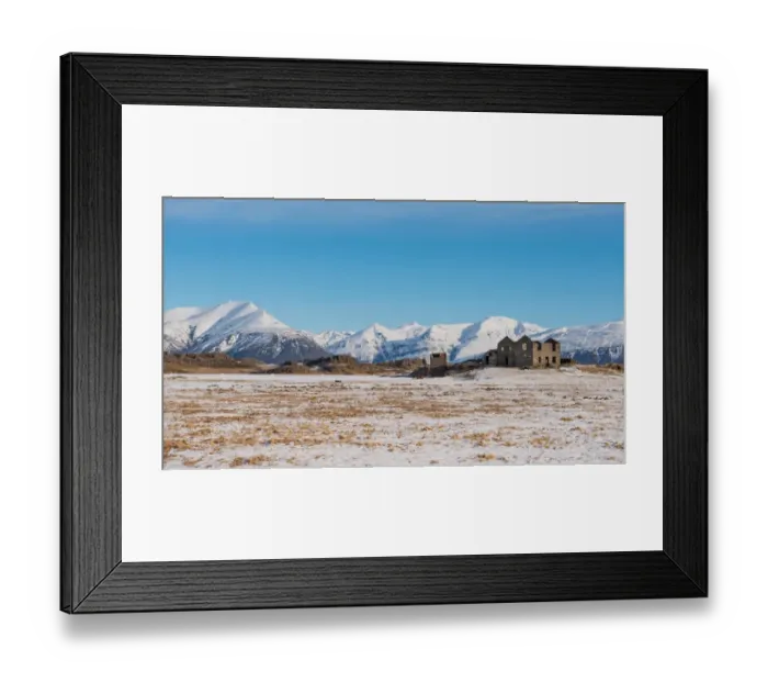 Framed Print : Abandoned house with the snowy mountain
