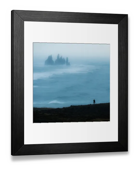 Framed Print : A lonely man and the unique rock of Vik, Iceland Framed Print : A lonely man and the unique rock of Vik, Iceland