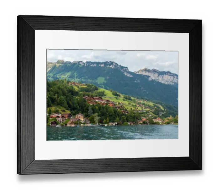 Framed Print : The village and landscape beside lake Thun, Switzer