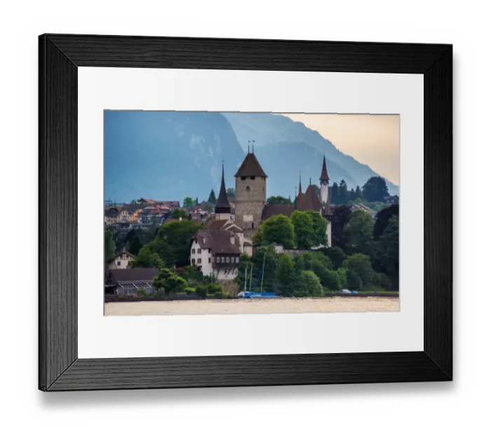 Framed Print : The village locates beside lake Thun, Switzerland Framed Print : The village locates beside lake Thun, Switzerland