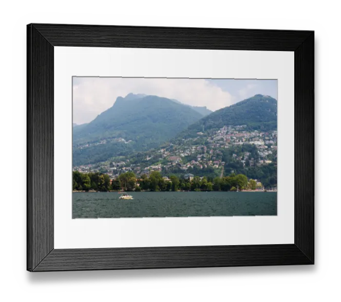 Framed Print : Boat on the Lake Lugano, Switzerland Framed Print : Boat on the Lake Lugano, Switzerland