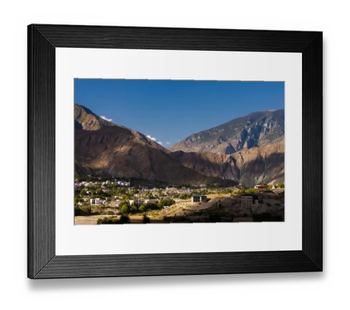 Framed Print : Landscape of residents and mountain range Framed Print : Landscape of residents and mountain range