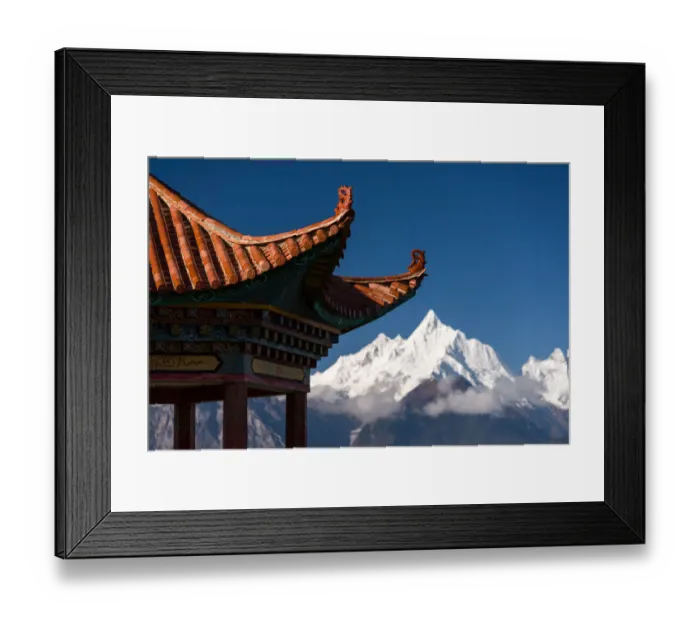 Framed Print : Tibetan Pavillion and Meili Xue Shan Peak Framed Print : Tibetan Pavillion and Meili Xue Shan Peak