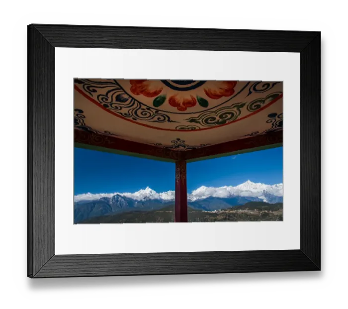Framed Print : Art of Tibetan style and snow mountain Framed Print : Art of Tibetan style and snow mountain