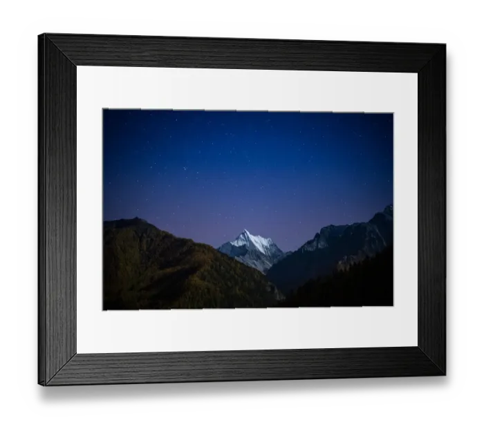 Framed Print : Snowy mountain peak at night with the stars Framed Print : Snowy mountain peak at night with the stars