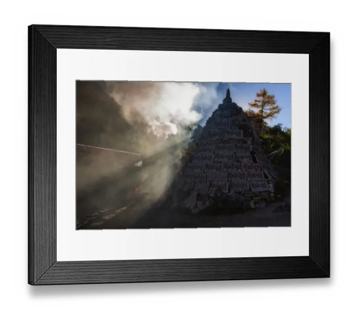 Framed Print : Sunray and Tibetan monastery in Yading Framed Print : Sunray and Tibetan monastery in Yading
