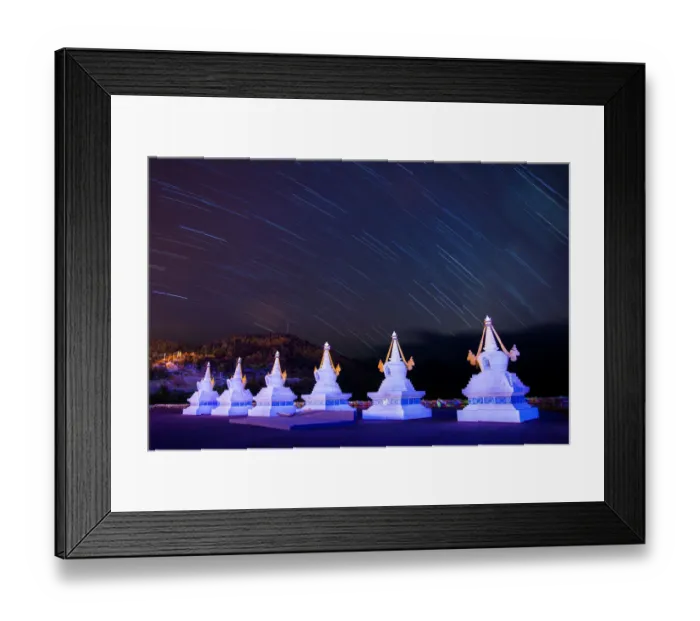 Framed Print : Startrail over Tibertan stupas at Feilai Si temple