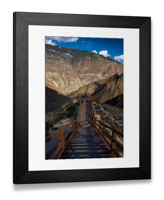 Framed Print : Wooden terrace on the moonland of Shangri-La Framed Print : Wooden terrace on the moonland of Shangri-La