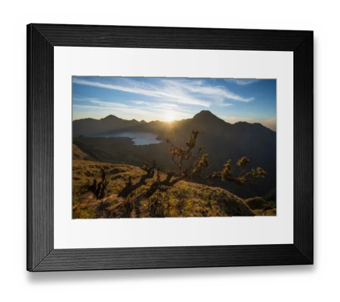 Framed Print : Sunset view over Rinjani Volcano
