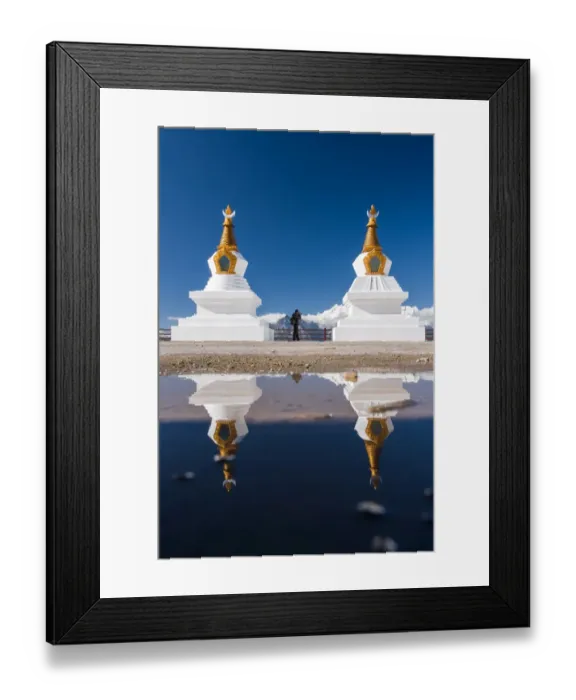 Framed Print : A photographer with tibetan stupas Framed Print : A photographer with tibetan stupas